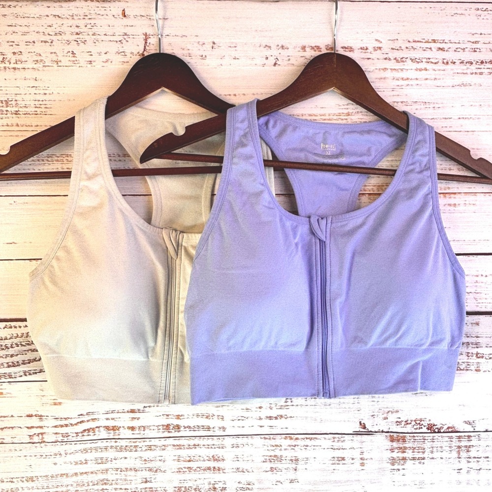 Pro-Fit Seamless Front Zip Sports Bra 2pk XL Gray Purple Polyamide Athleisure